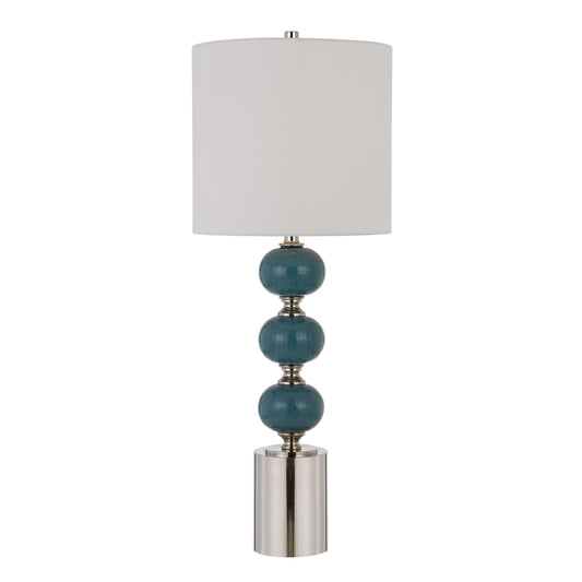 Stacked Ball Design Table Lamp with Fabric Shade Set of 2 Blue and Silver