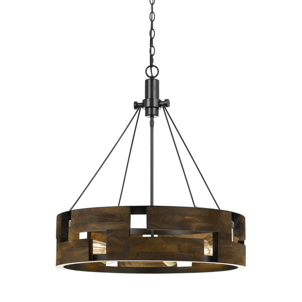 6 Bulb Round Wooden Frame Chandelier With Geometric Cut Our Design Brown