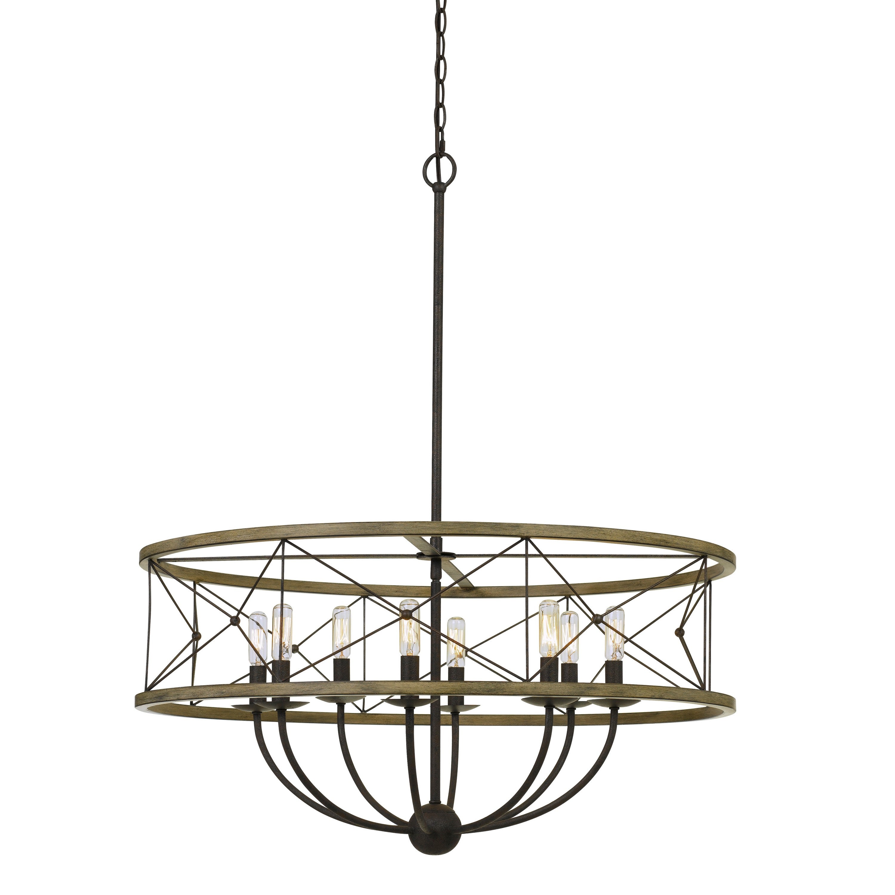 Round Wooden Frame Pendant Fixture With Metal Lattice Design Dark Bronze-zoom-1