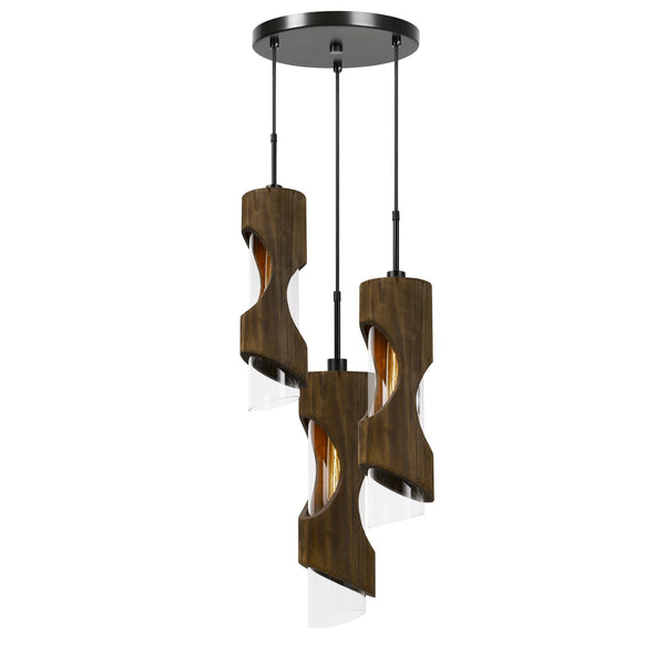 60 X 3 Watt Wood And Metal Chandelier With Glass Shade Brown And Black