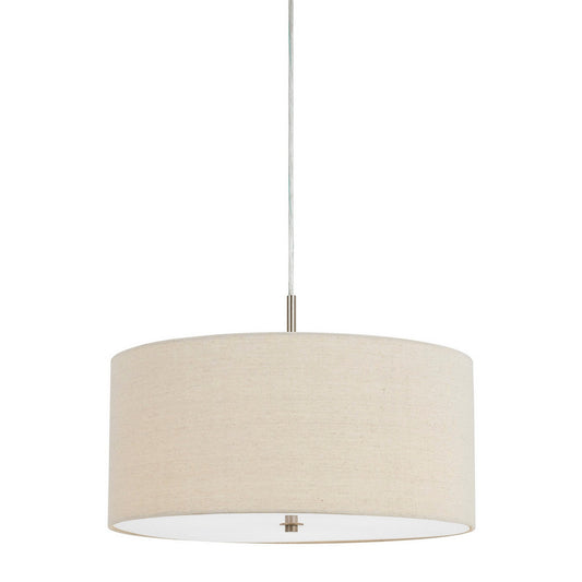 Metal Pendant Lighting With Fabric Circular Drum Shade Off White