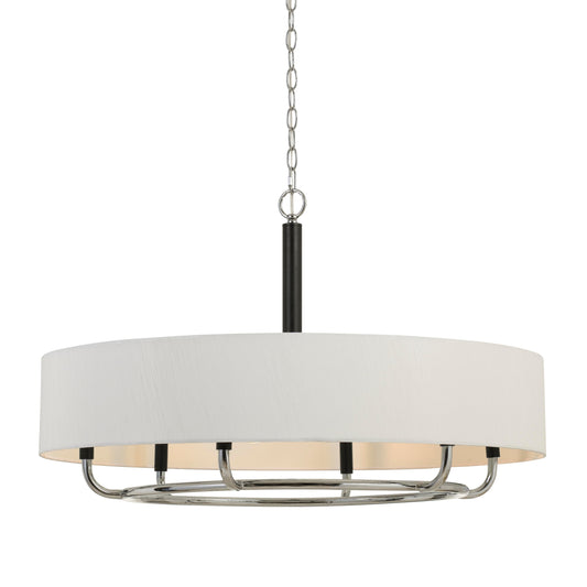6 Bulb Metal Frame Chandelier With Round Fabric Shade White