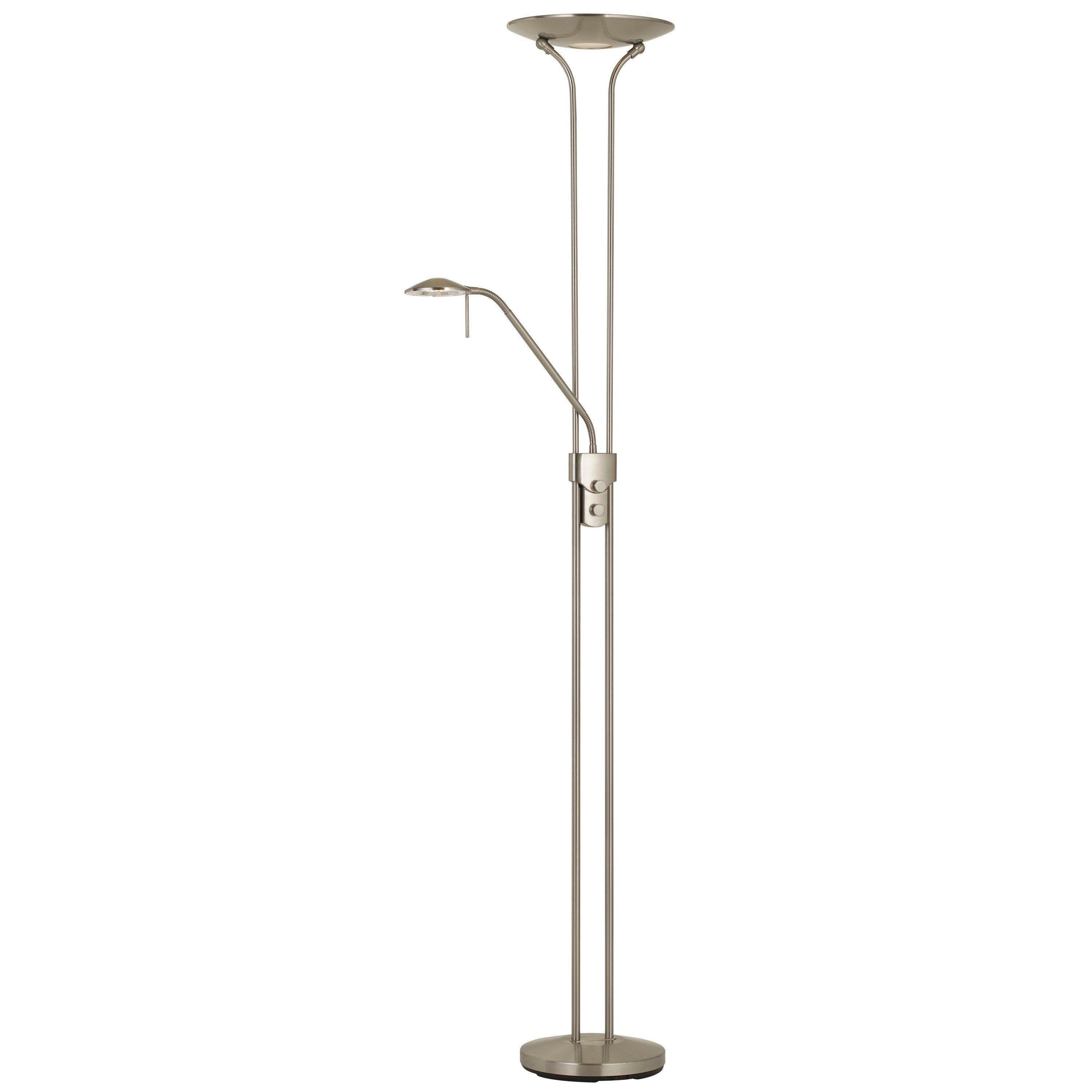 2 Metal Heads Torchiere Floor Lamp With Dimmer Control Chrome