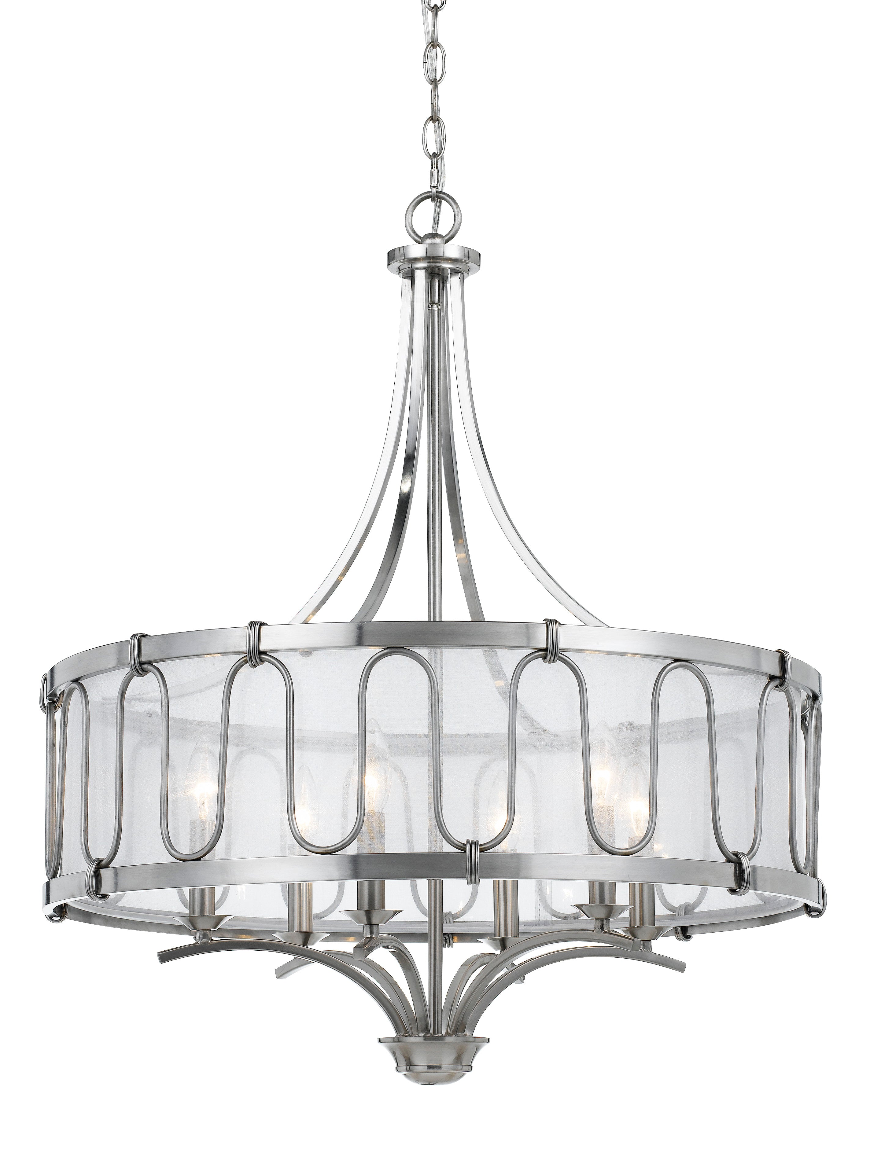 6 Bulb Metal Frame Chandelier With Smoked Fabric Shade Silver