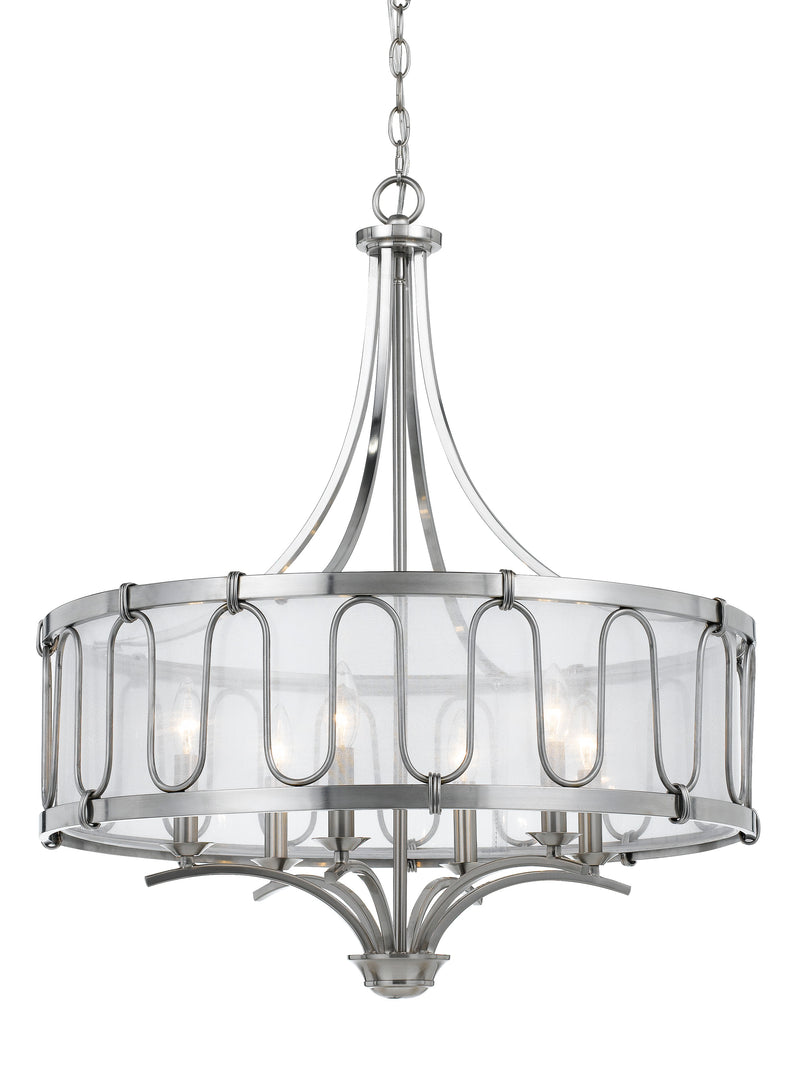 6 Bulb Metal Frame Chandelier With Smoked Fabric Shade Silver-zoom-