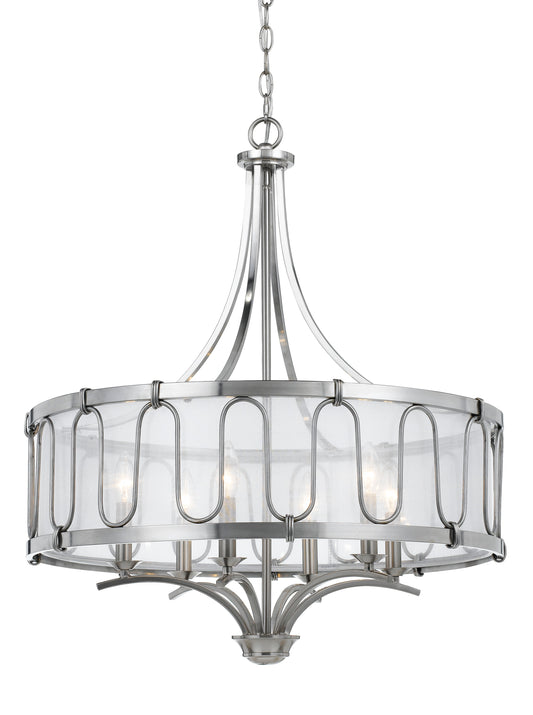 6 Bulb Metal Frame Chandelier With Smoked Fabric Shade Silver