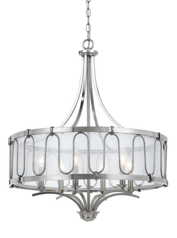 6 Bulb Metal Frame Chandelier With Smoked Fabric Shade Silver