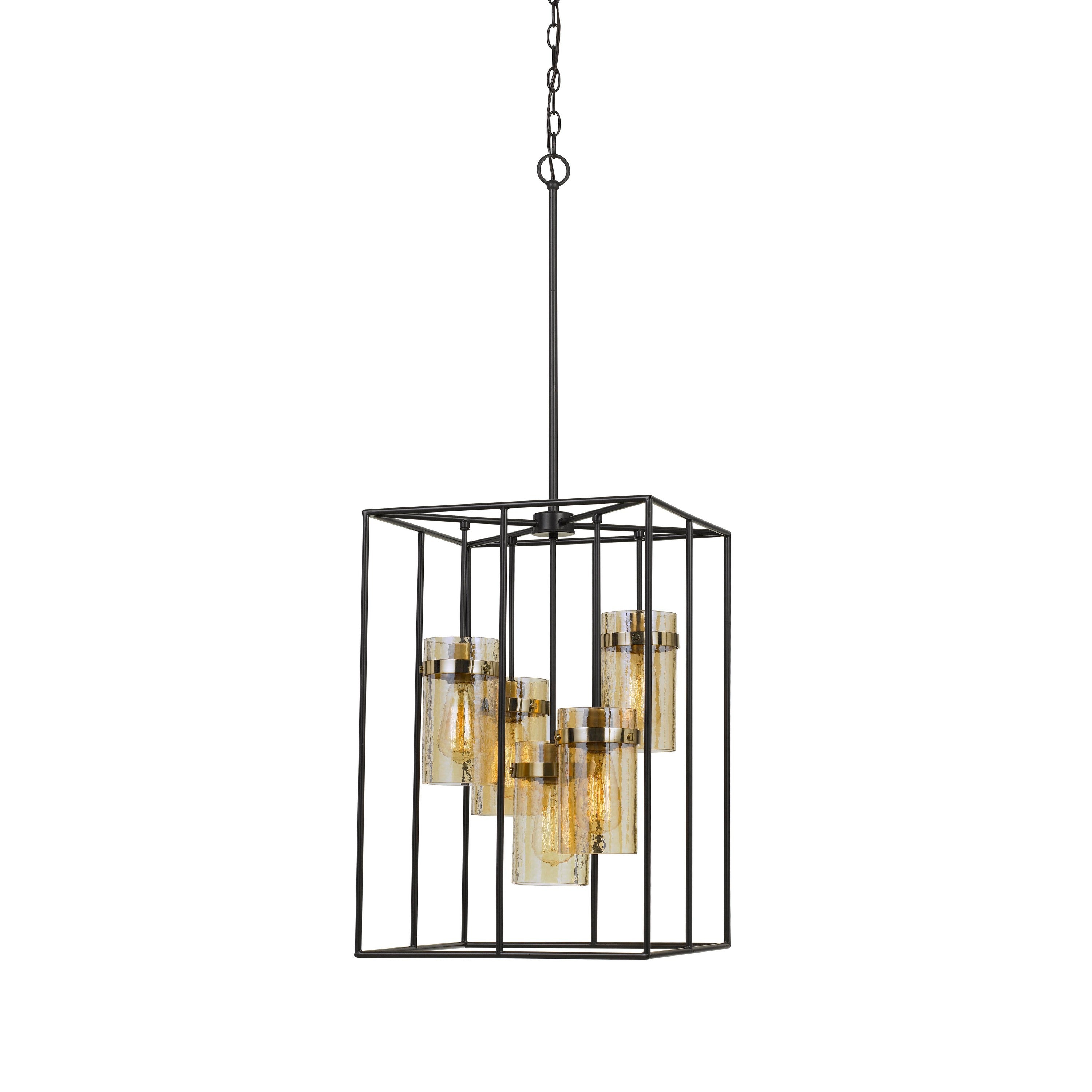 Rectangular Cage Design Metal Pendant Fixture With Glass Shade Black-zoom-1