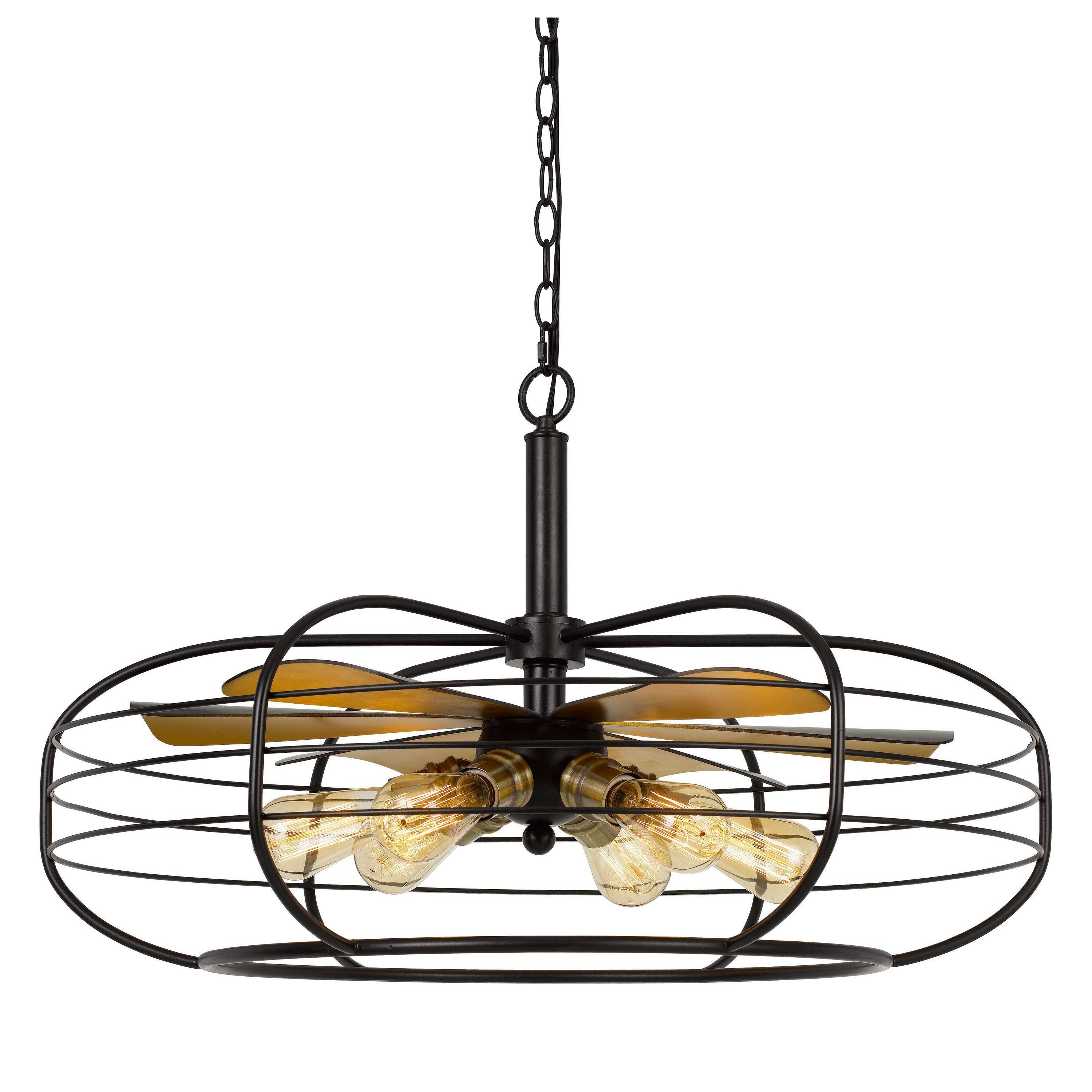 Circular Cage Design Metal Chandelier With Fan Blade Accent Black-zoom-1