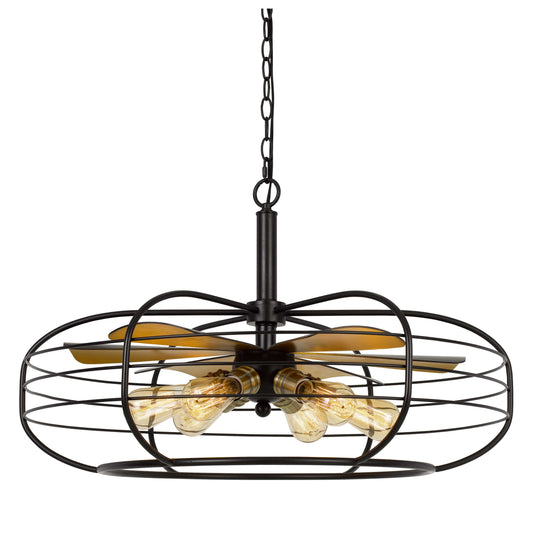 Circular Cage Design Metal Chandelier With Fan Blade Accent Black