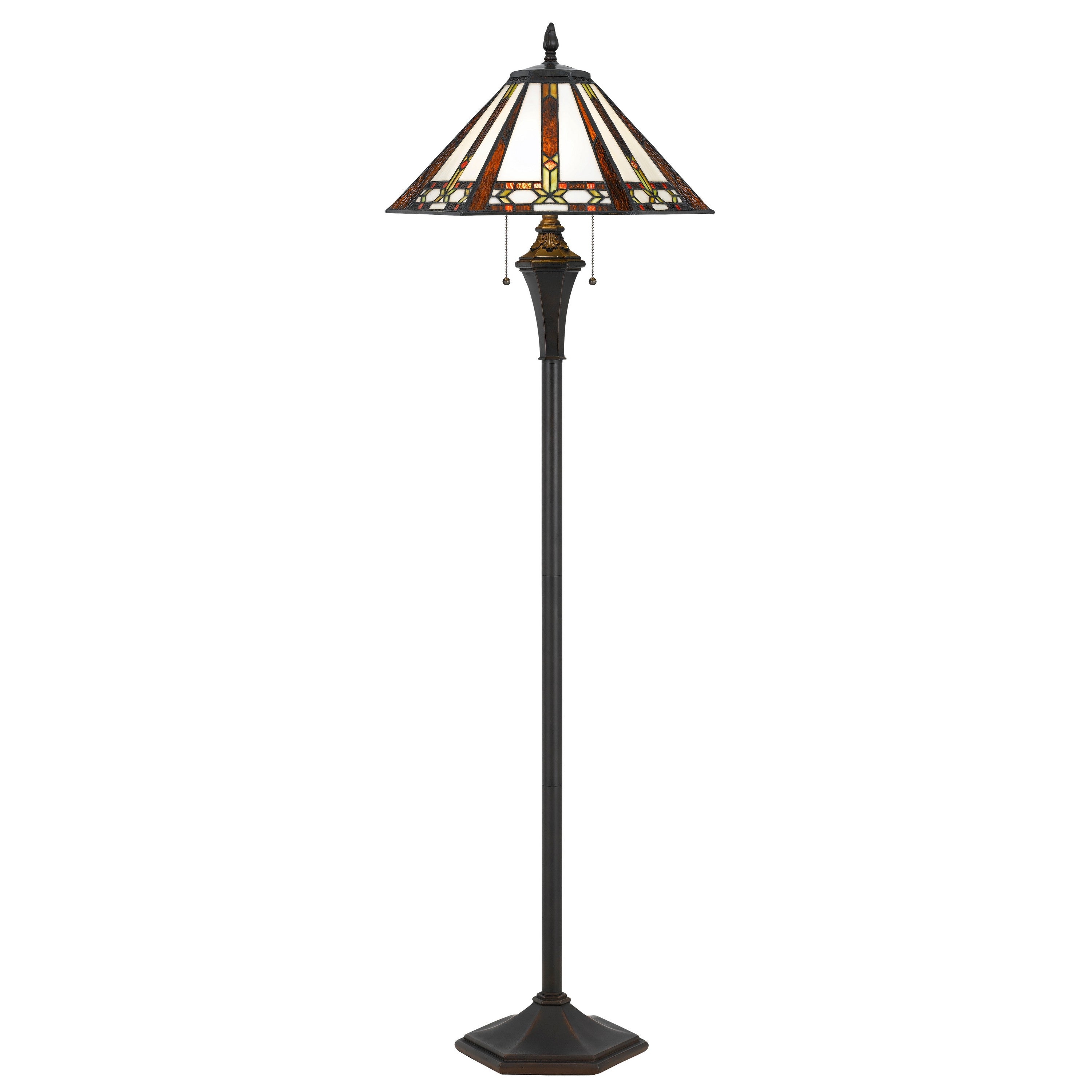 Flared Glass Shade Floor Lamp With Pattern And Stalk Support Multicolor-zoom-1