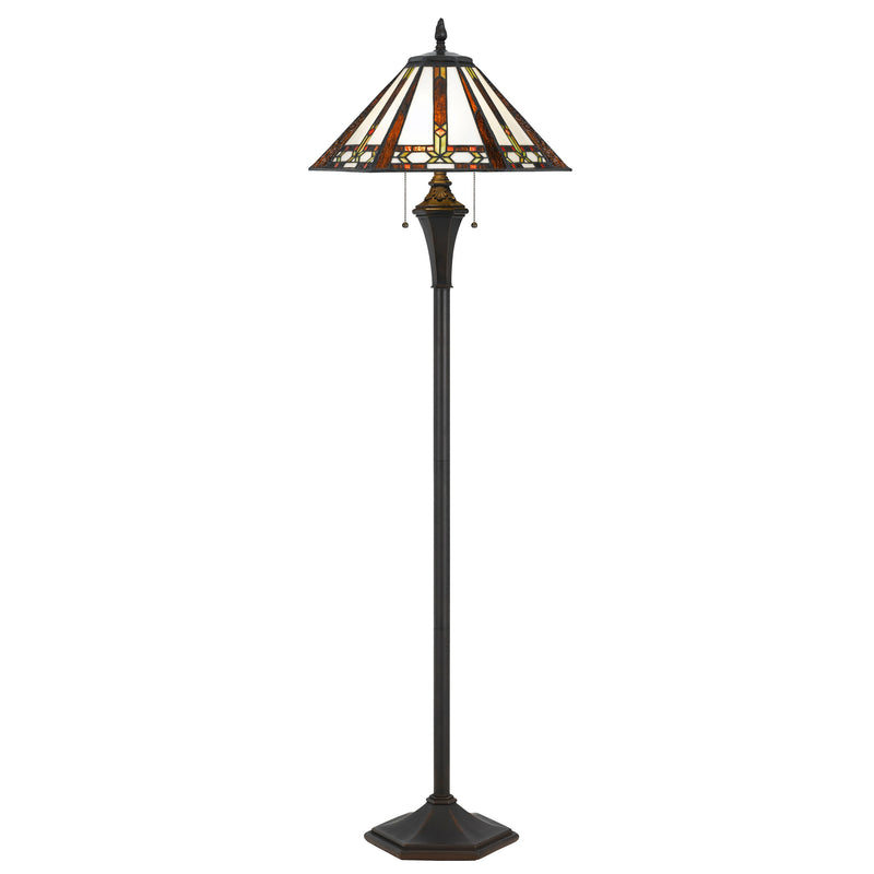 Flared Glass Shade Floor Lamp With Pattern And Stalk Support Multicolor-zoom-