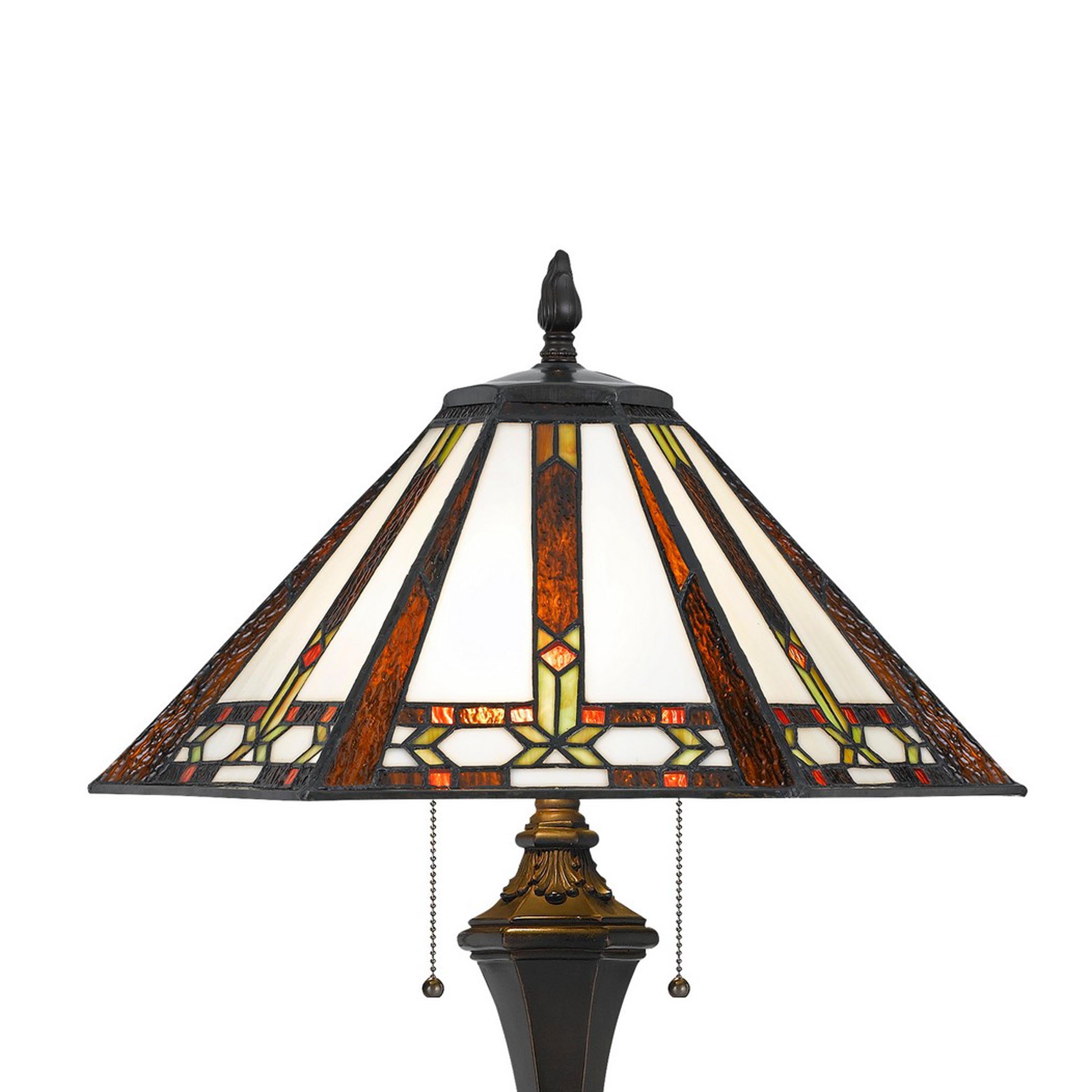 Flared Glass Shade Floor Lamp With Pattern And Stalk Support Multicolor