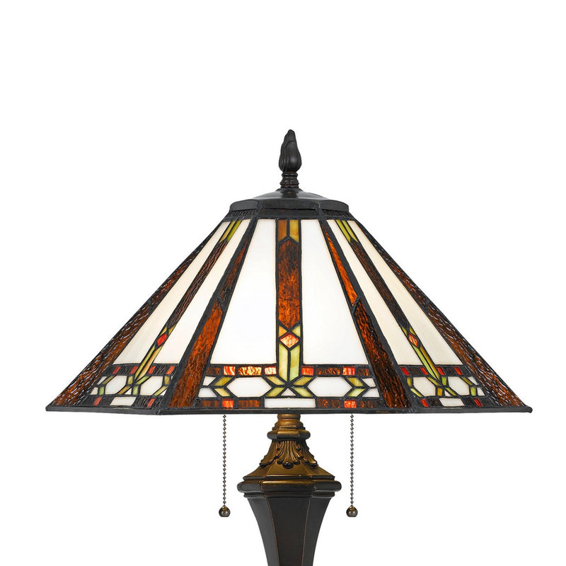 Flared Glass Shade Floor Lamp With Pattern And Stalk Support Multicolor-zoom-