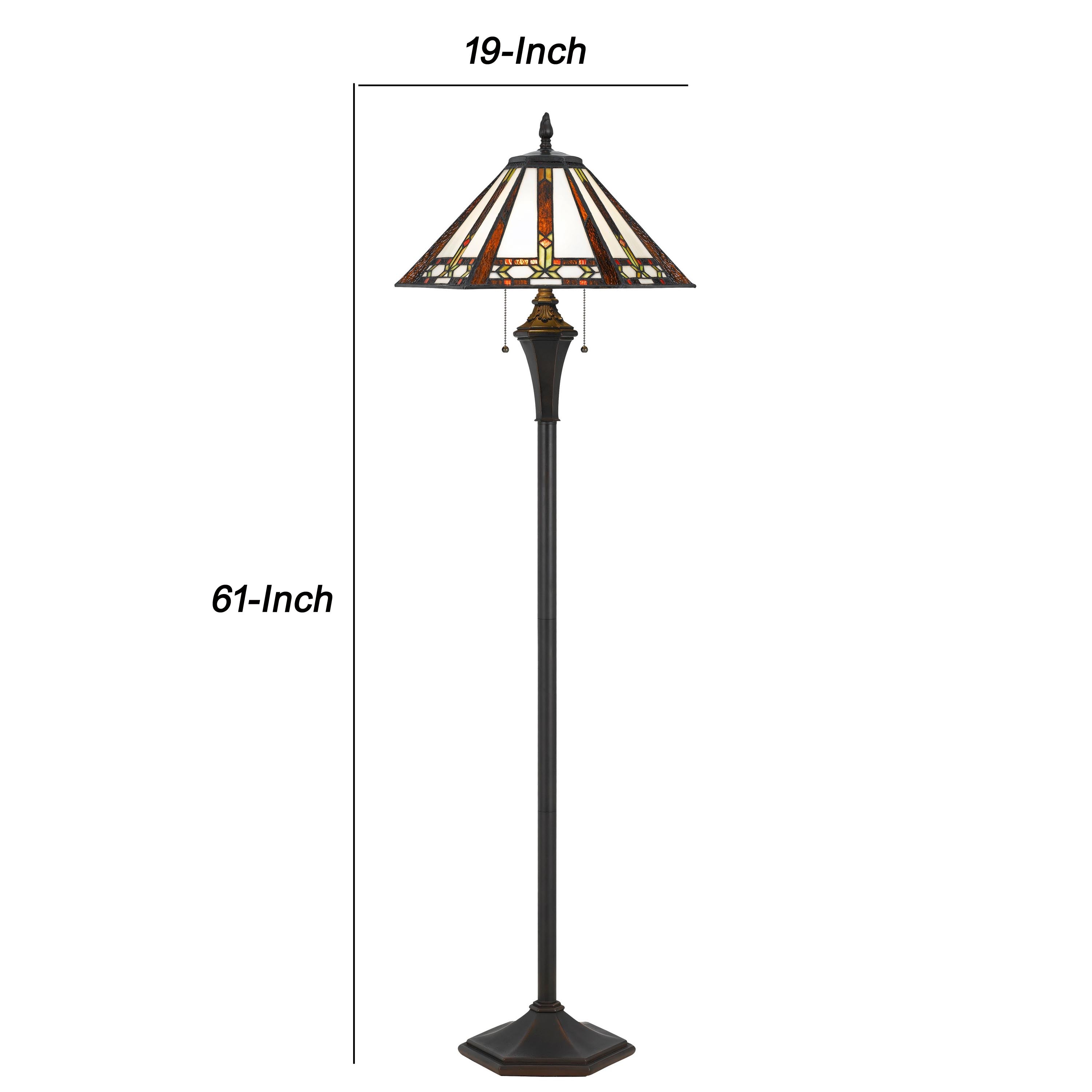 Flared Glass Shade Floor Lamp With Pattern And Stalk Support Multicolor-zoom-5