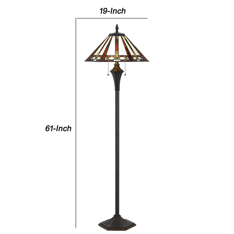 Flared Glass Shade Floor Lamp With Pattern And Stalk Support Multicolor-zoom-