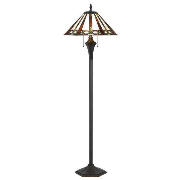 Flared Glass Shade Floor Lamp With Pattern And Stalk Support Multicolor