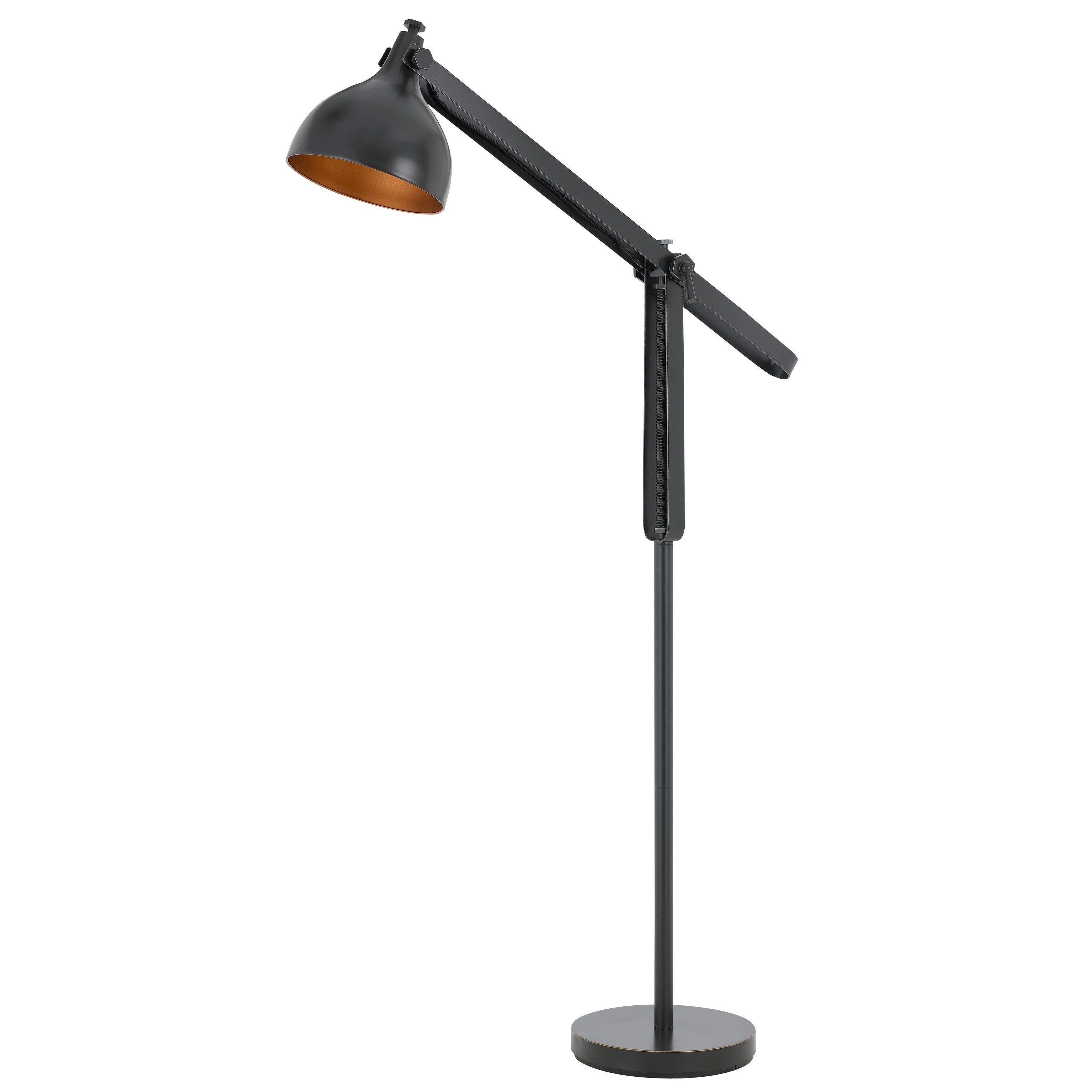 Round Shade Metal Floor Lamp With Adjustable Stalk Support Black-zoom-1