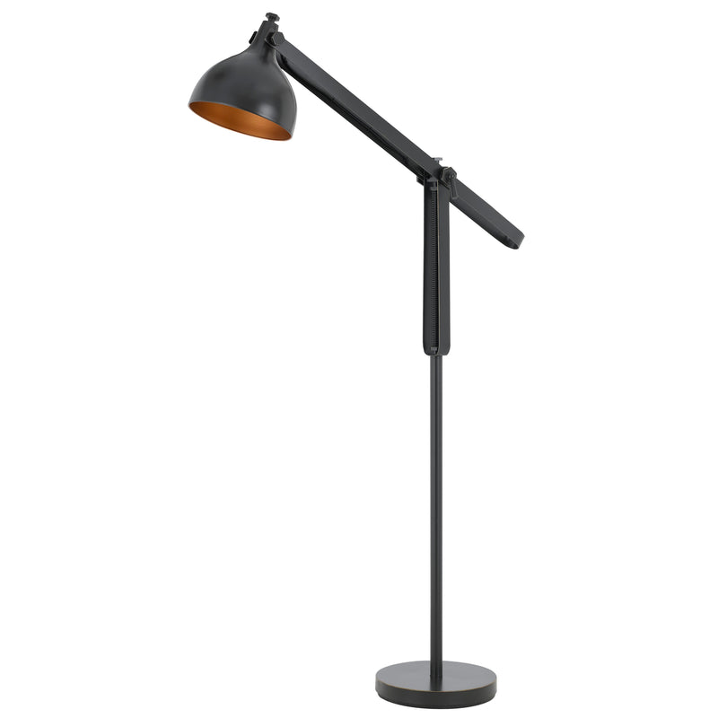 Round Shade Metal Floor Lamp With Adjustable Stalk Support Black-zoom-