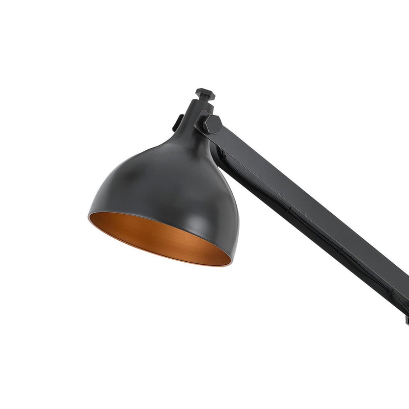 Round Shade Metal Floor Lamp With Adjustable Stalk Support Black-zoom-