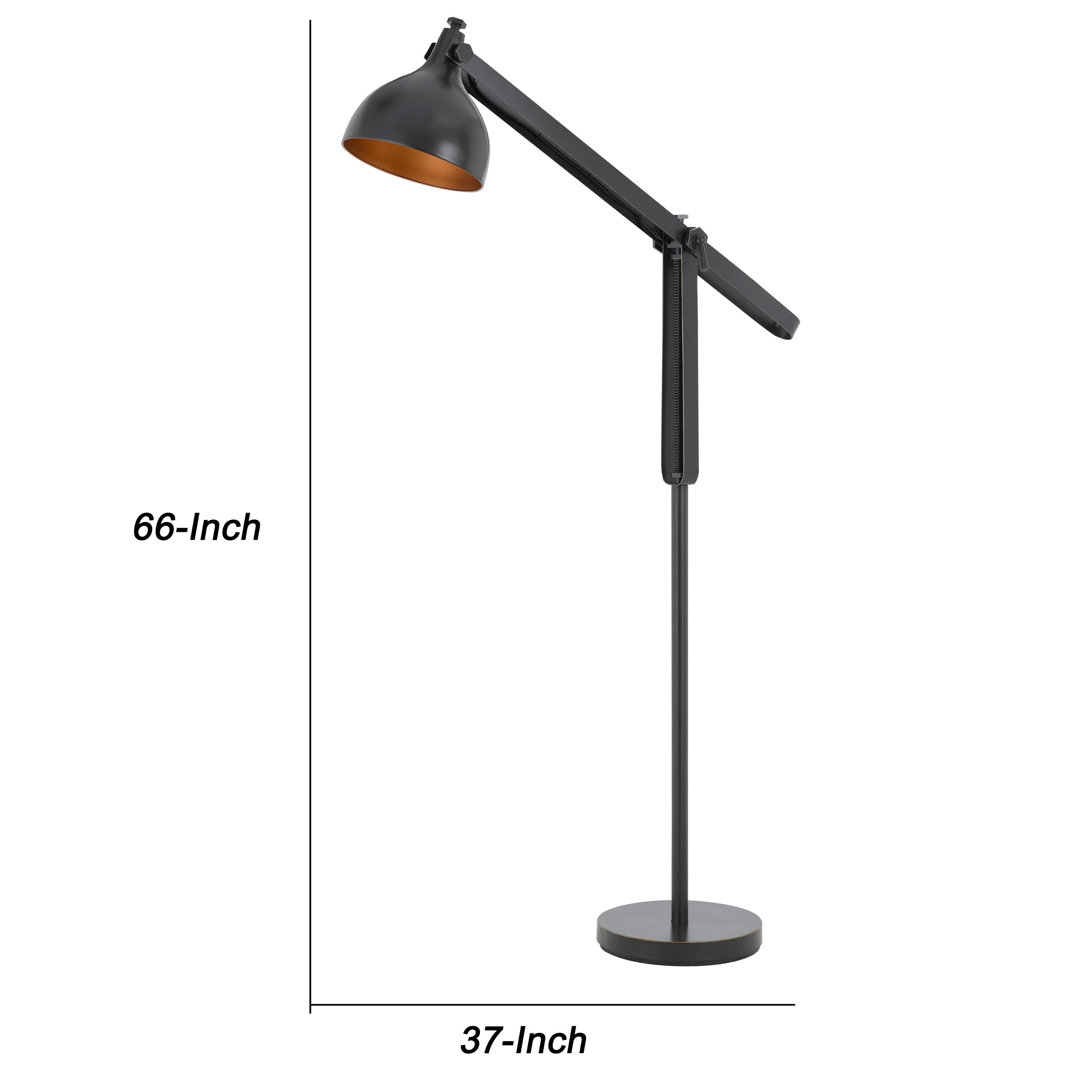 Round Shade Metal Floor Lamp With Adjustable Stalk Support Black-zoom-5