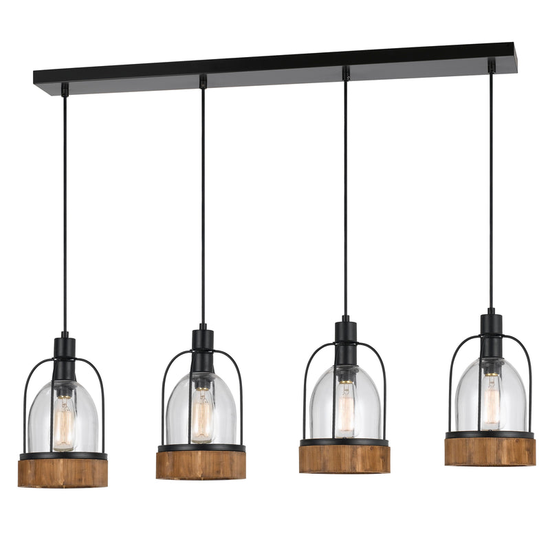 Metal Pendant Fixture With 4 Lantern Design Glass Shade Black And Clear-zoom-