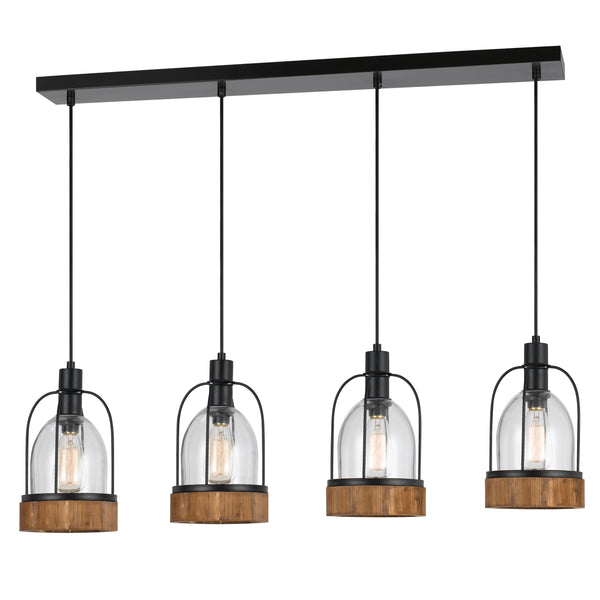 Metal Pendant Fixture With 4 Lantern Design Glass Shade Black And Clear