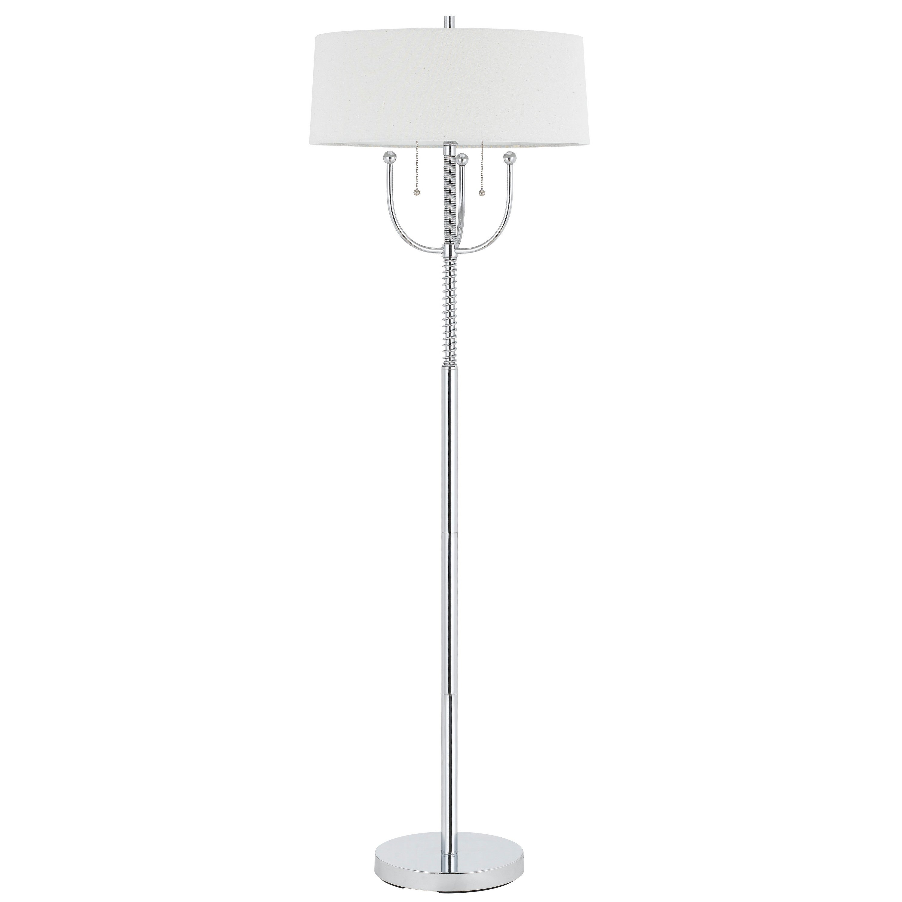 Metal Floor Lamp With Corkscrew Design Stalk Support And Drum Shade Silver