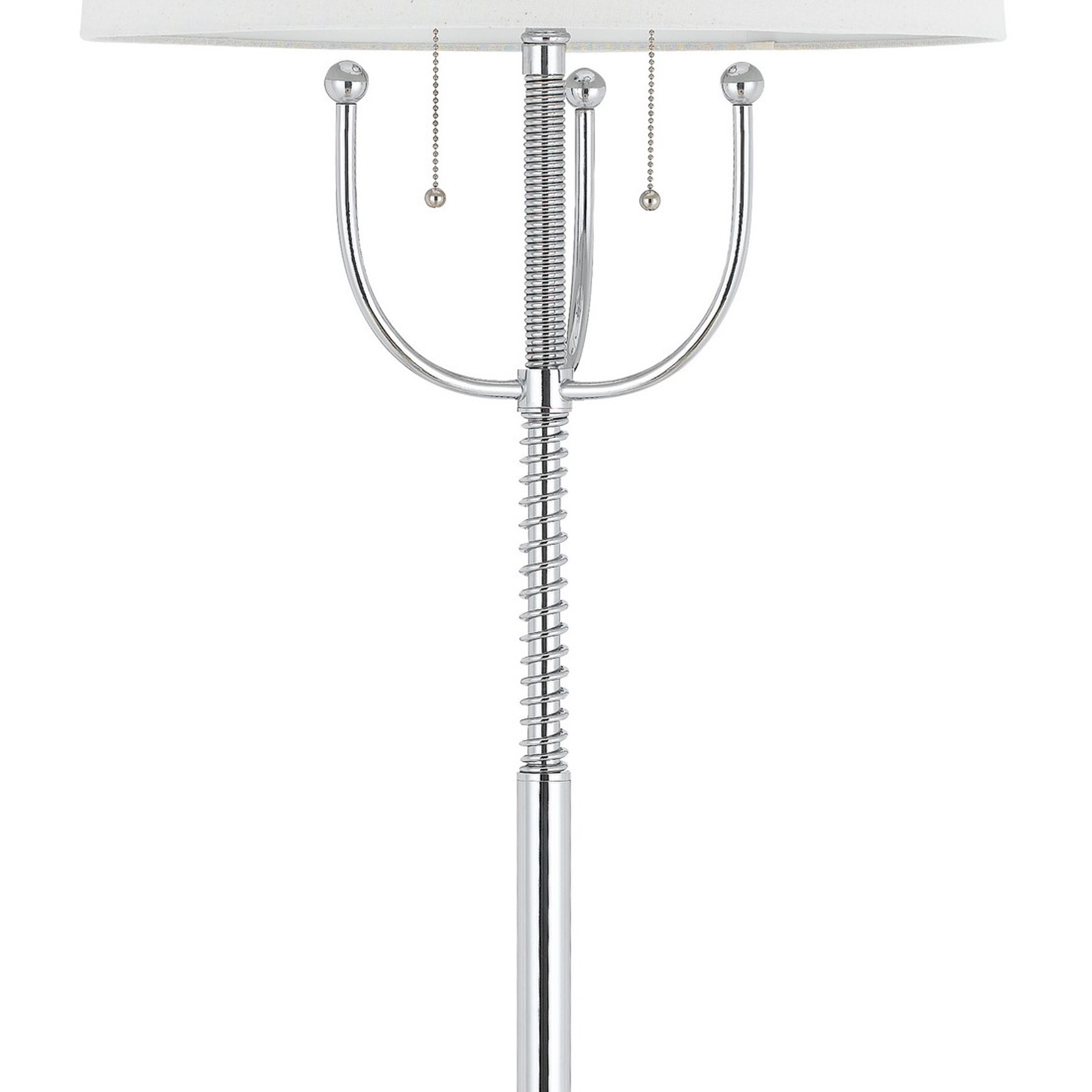 Metal Floor Lamp With Corkscrew Design Stalk Support And Drum Shade Silver-zoom-3