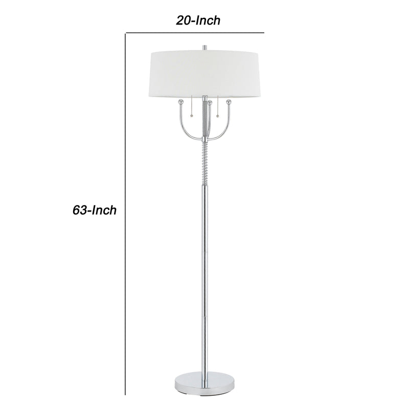 Metal Floor Lamp With Corkscrew Design Stalk Support And Drum Shade Silver-zoom-