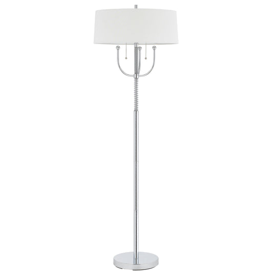 Metal Floor Lamp With Corkscrew Design Stalk Support And Drum Shade Silver