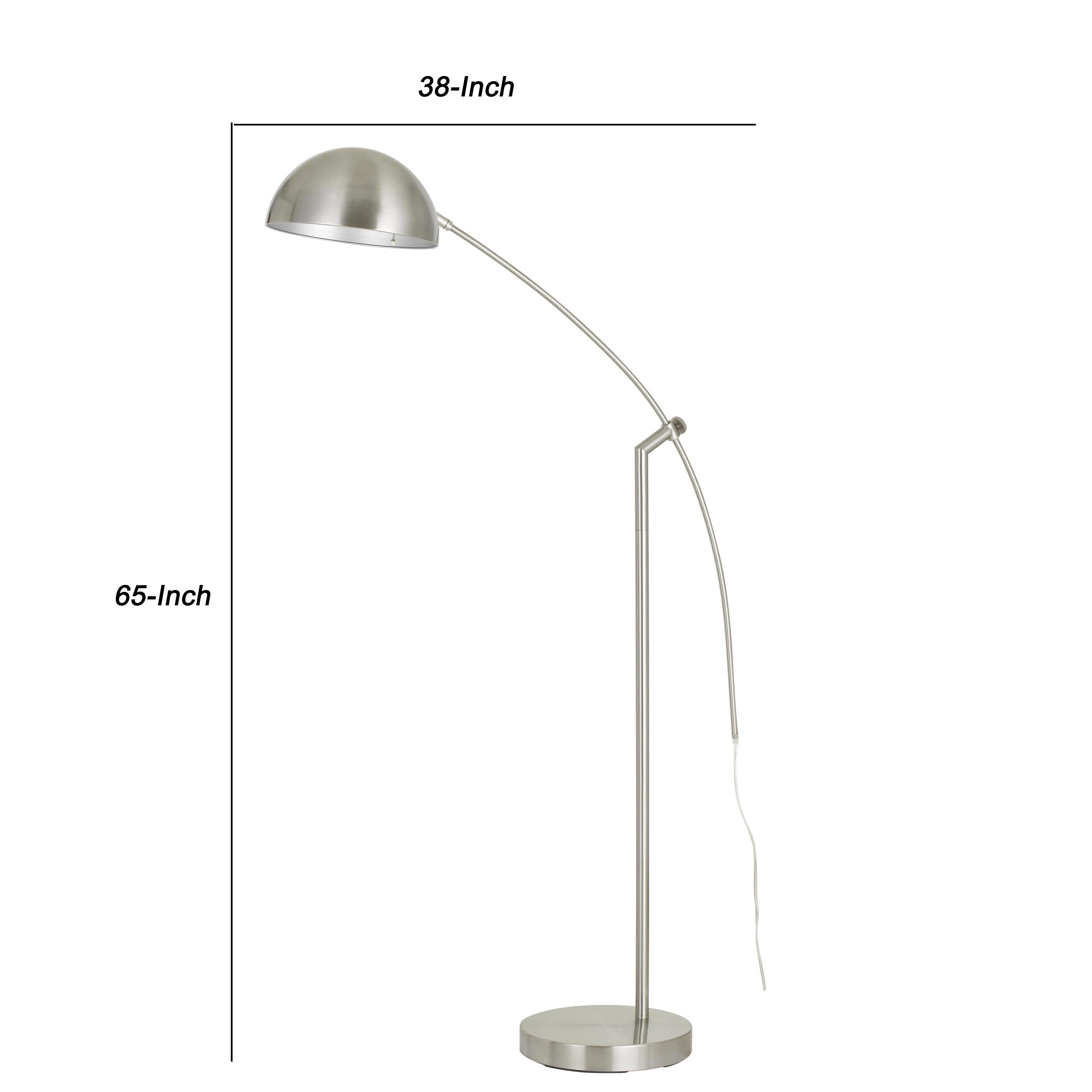 Metal Arc Design Floor Lamp With Round Base And Stalk Support Silver-zoom-5