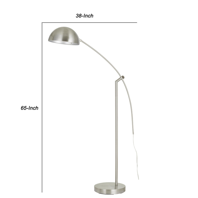 Metal Arc Design Floor Lamp With Round Base And Stalk Support Silver-zoom-