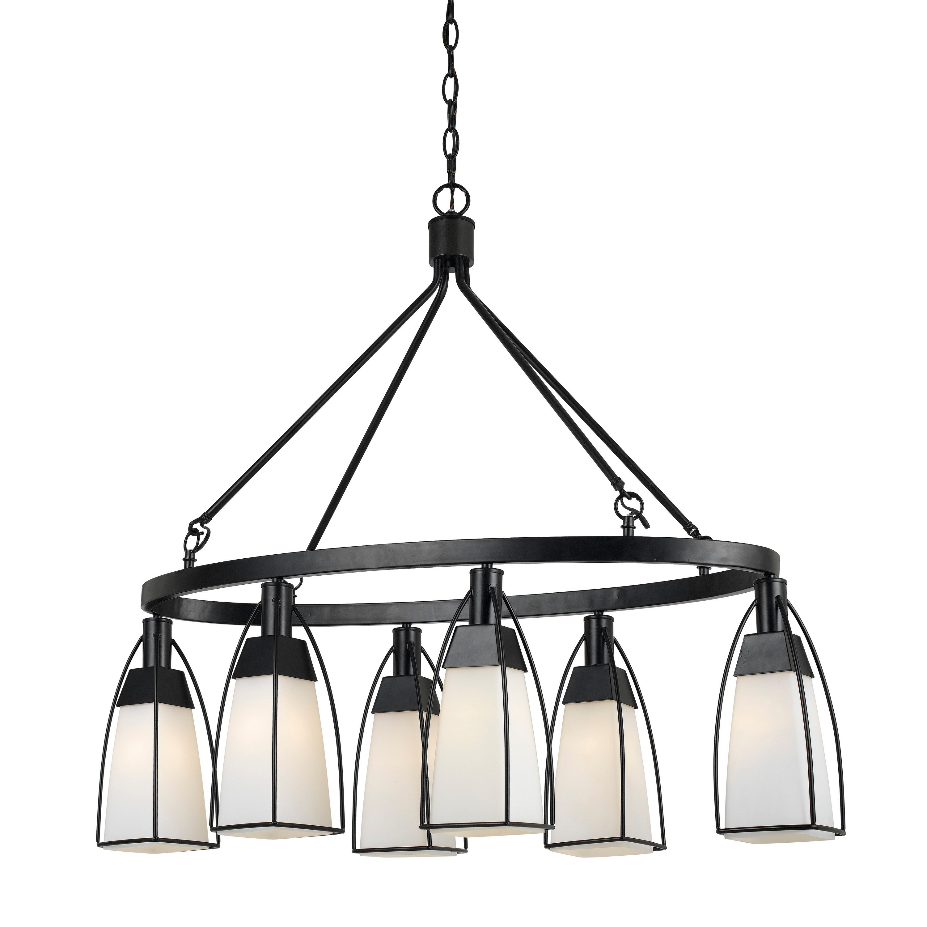 6 Bulb Oval Metal Frame Chandelier With Glass Shades Black And White-zoom-1