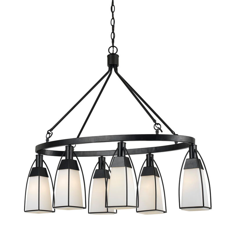 6 Bulb Oval Metal Frame Chandelier With Glass Shades Black And White-zoom-