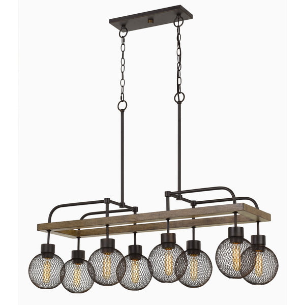 8 Bulb Chandelier With Wooden Frame And Metal Orb Shades Brown And Black