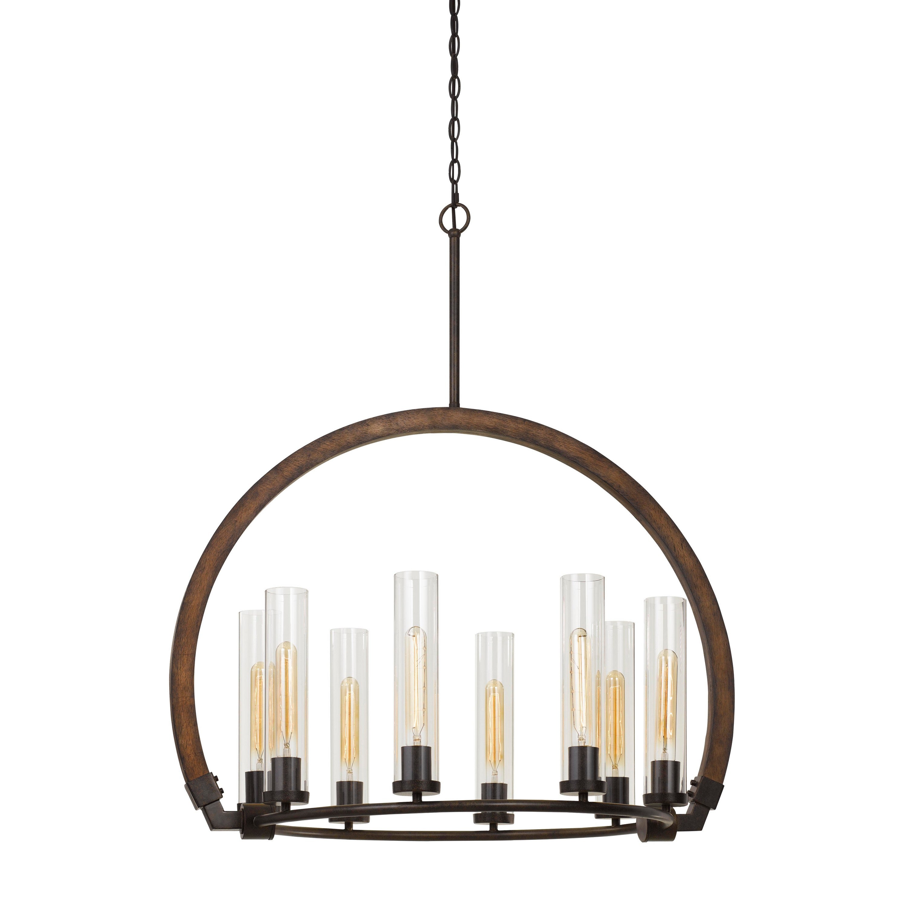 8 Bulb Chandelier With Arched Wooden And Metal Frame Brown And Bronze