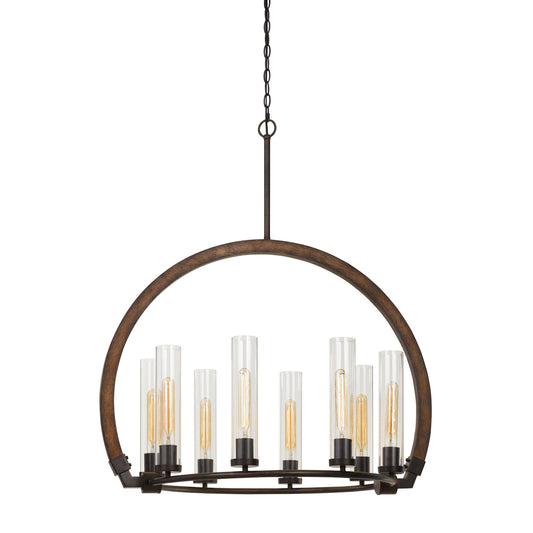 8 Bulb Chandelier With Arched Wooden And Metal Frame Brown And Bronze