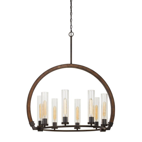 8 Bulb Chandelier With Arched Wooden And Metal Frame Brown And Bronze