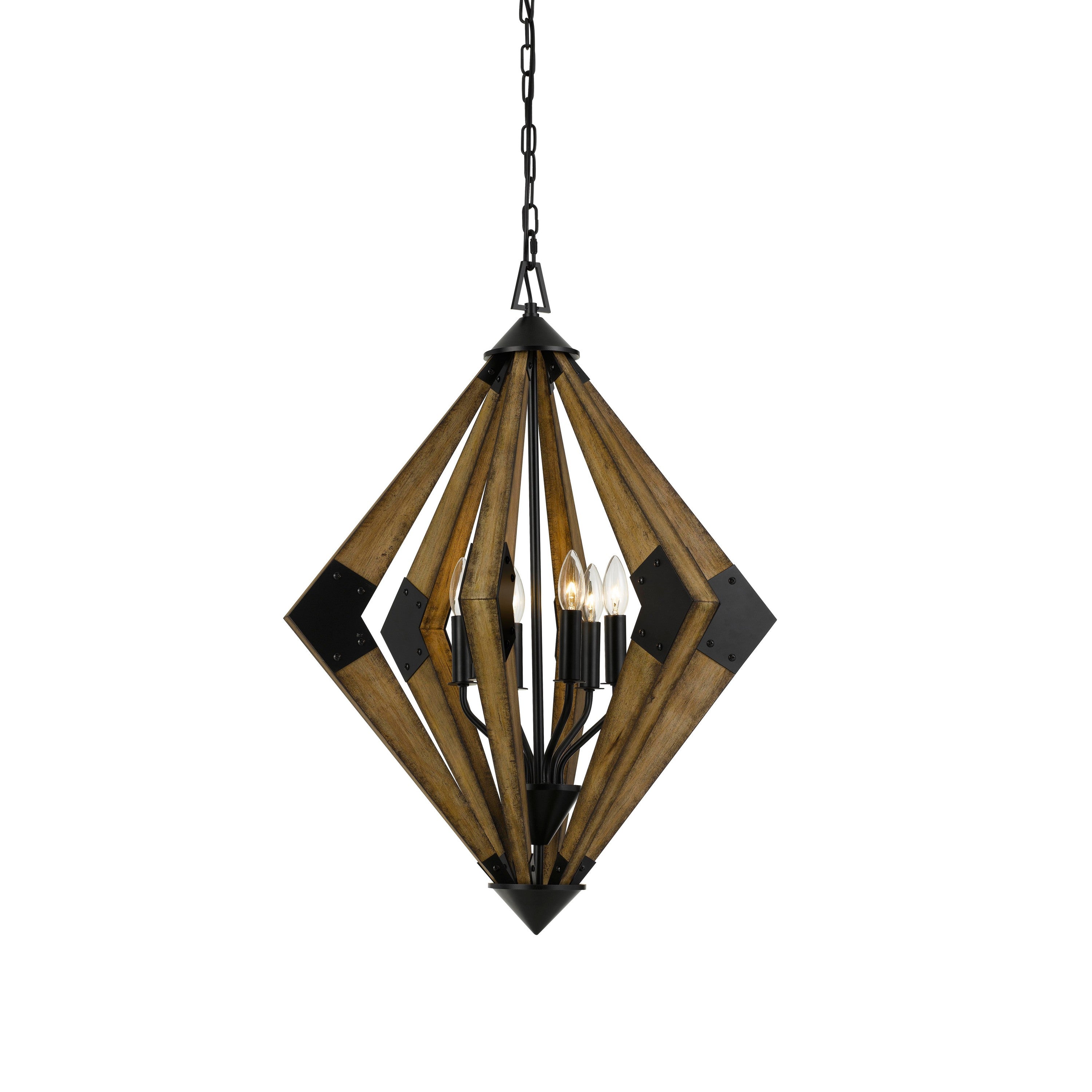 60 X 6 Watt Geometric Wood And Metal Chandelier Brown And Black-zoom-1