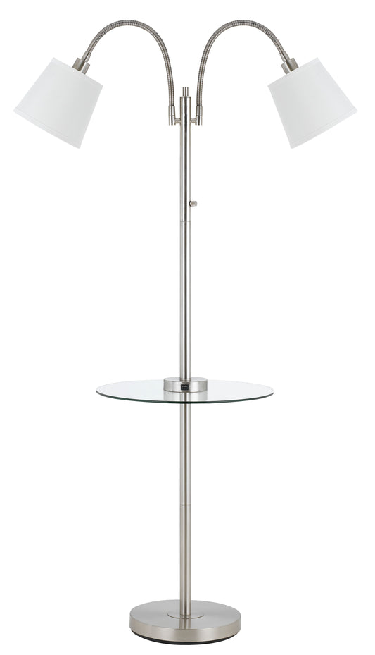 Metal Floor Lamp With 2 Gooseneck Design Shade And 3 Way Switch Silver