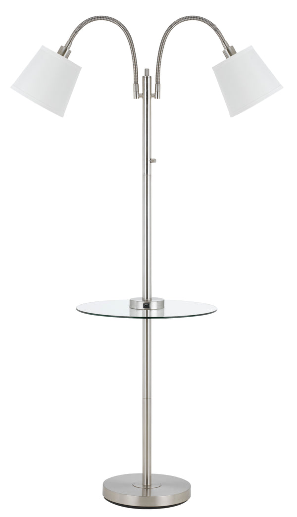 Metal Floor Lamp With 2 Gooseneck Design Shade And 3 Way Switch Silver