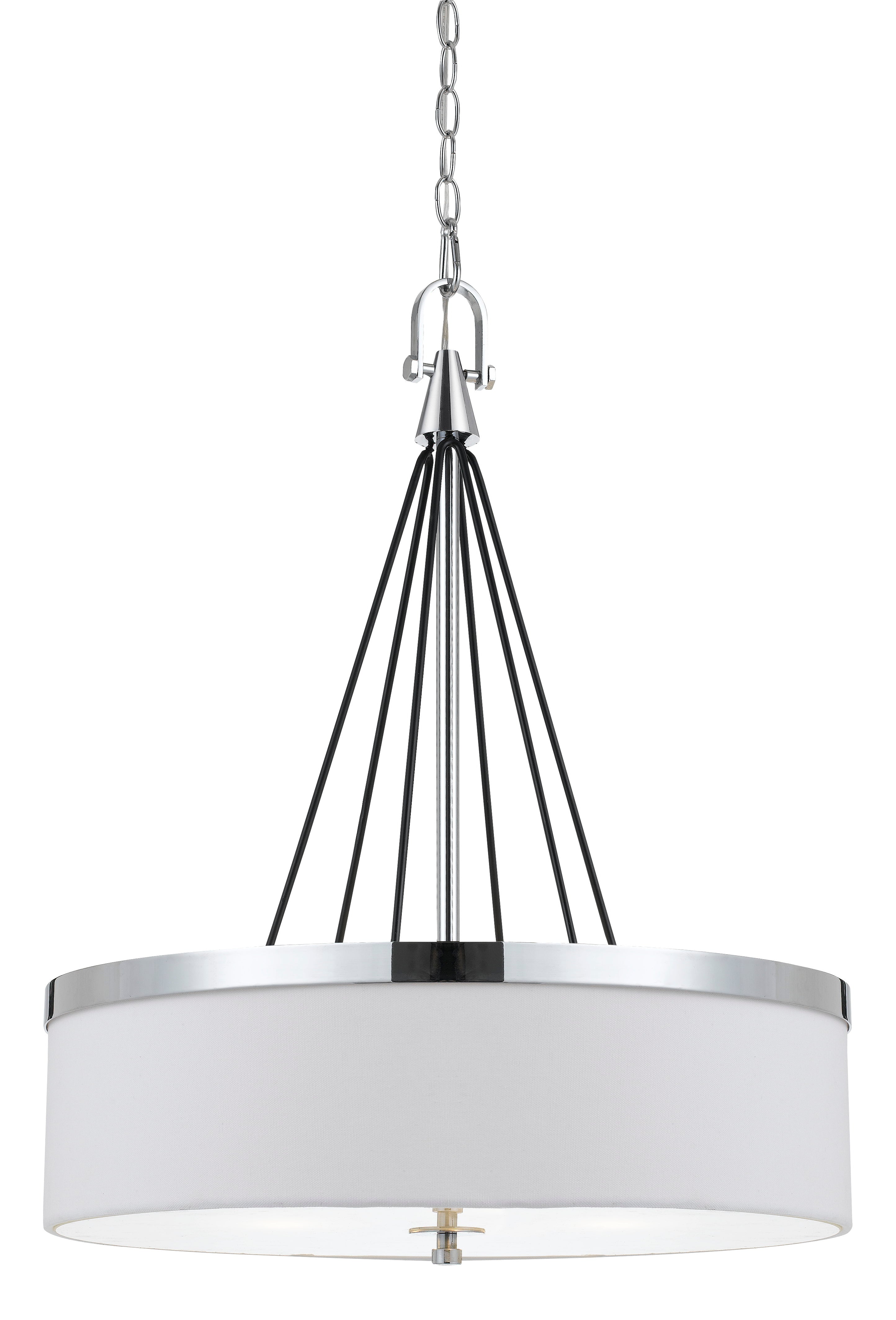 Metal Pendant Fixture With Round Fabric Shade And Chain White