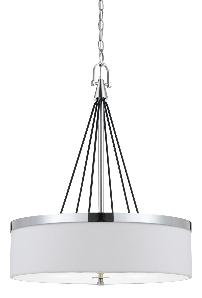 Metal Pendant Fixture With Round Fabric Shade And Chain White-zoom-