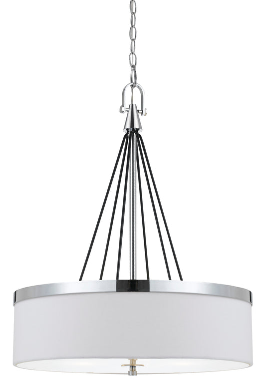 Metal Pendant Fixture With Round Fabric Shade And Chain White