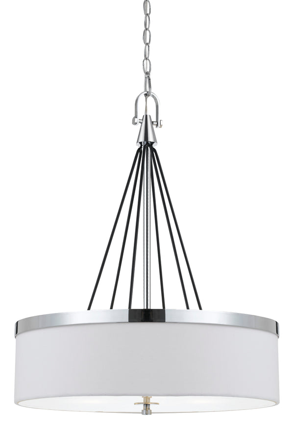 Metal Pendant Fixture With Round Fabric Shade And Chain White