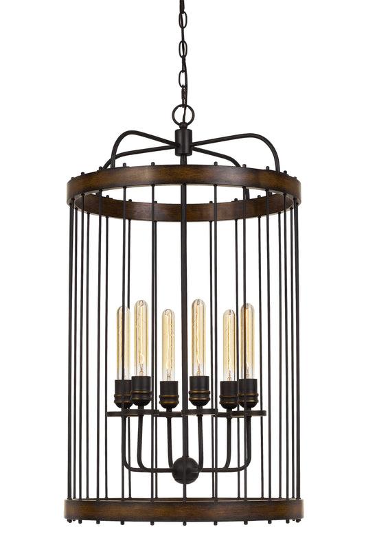 Round Metal And Wooden Frame Chandelier With Cage Design Brown And Black