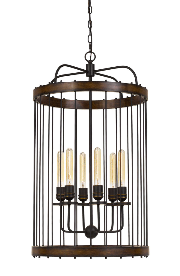 Round Metal And Wooden Frame Chandelier With Cage Design Brown And Black