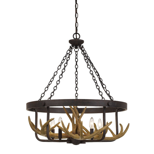 5 Bulb Metal Frame Chandelier With Resin Antler Design dark Bronze And Gold