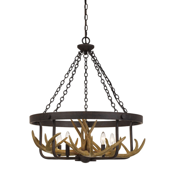 5 Bulb Metal Frame Chandelier With Resin Antler Design dark Bronze And Gold